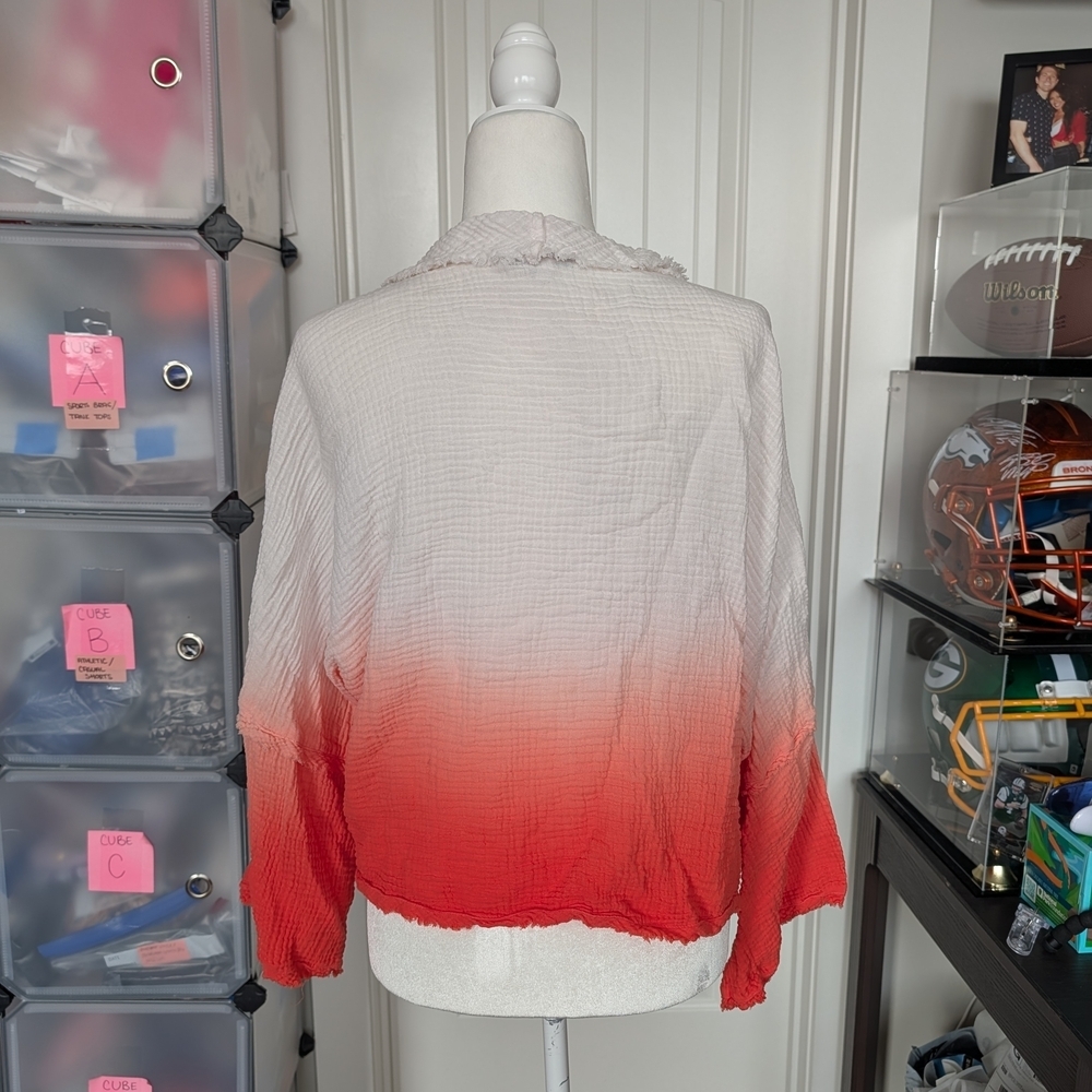 Young Fabulous & Broke Orange White Ombre Francesca Bell Sleeve Top Size Large - Picture 4 of 8